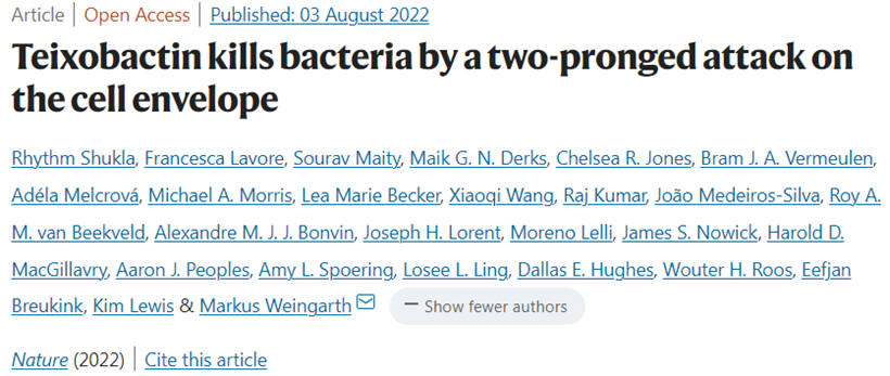 Nature：揭示新型抗生素泰斯巴汀杀死细菌新机制