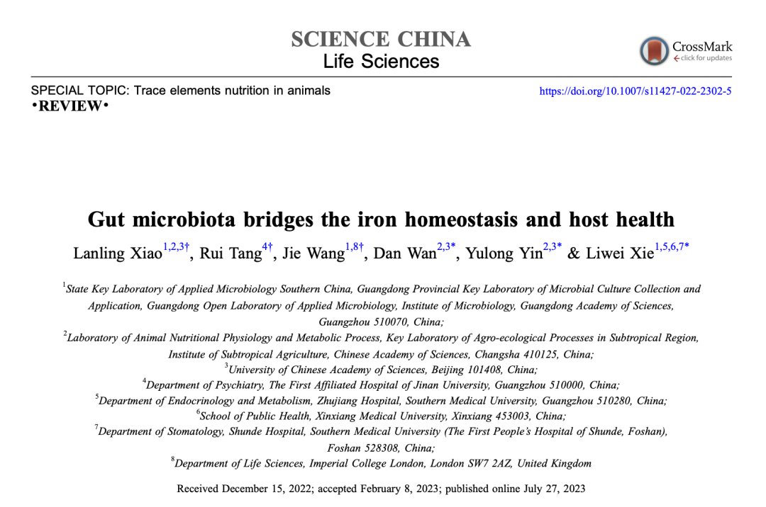 谢黎炜/印遇龙团队系统总结铁元素在肠道菌群稳态和宿主健康中的作用机理