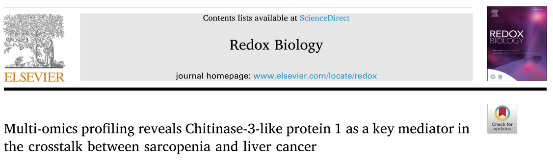 Redox Biology: 多组学分析显示几丁质酶-3样蛋白1是少肌症和肝癌之间的关键介质