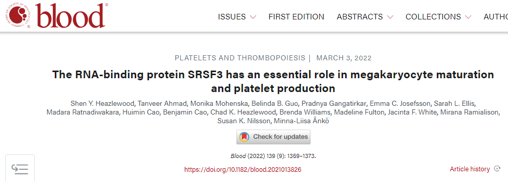 Blood：特殊的RNA结合蛋白或在机体血小板产生过程中扮演关键角色