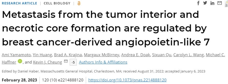 PNAS：借助于癌细胞分泌的Angptl7蛋白，肿瘤坏死核心促进癌症扩散