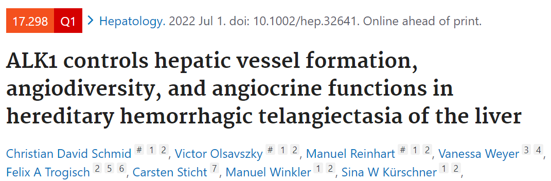 Hepatology: ALK1控制遗传性出血性肝毛细血管扩张症