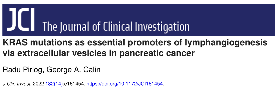 J Clin Invest: KRAS基因突变是胰腺癌细胞外小泡淋巴管生成的重要启动子