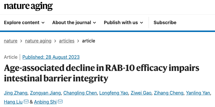 Nature Aging：华中科技大学史岸冰团队揭示衰老影响肠屏障完整性的机制