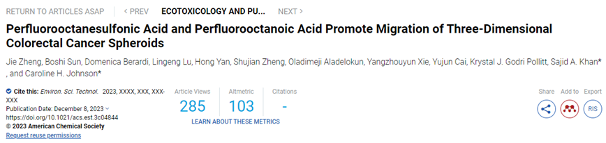 Environ Sci Technol：新研究发现PFAS污染物能够促进癌细胞迁移