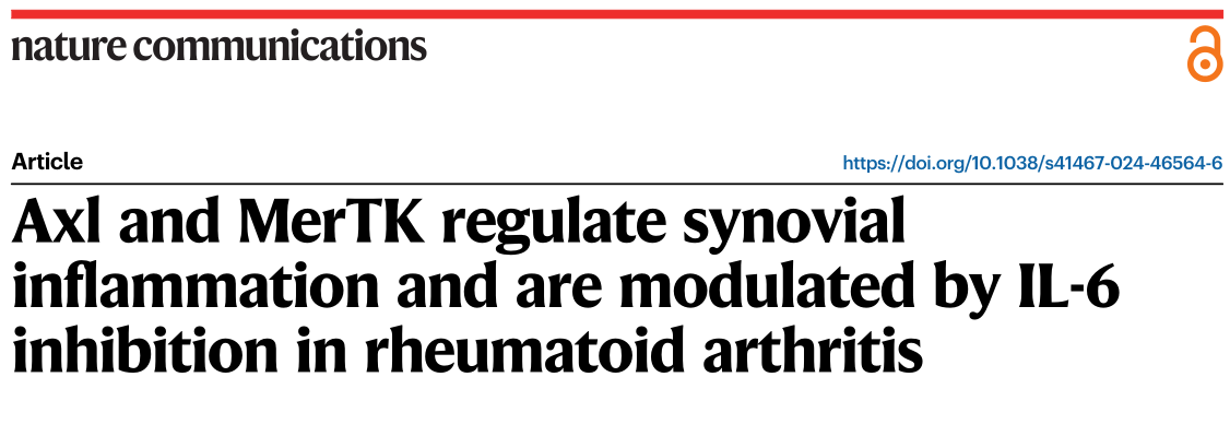 Nature Communications：科学家们揭示了Axl/MerTK是一个受滑膜细胞特征、疾病分期和治疗调节的动态轴