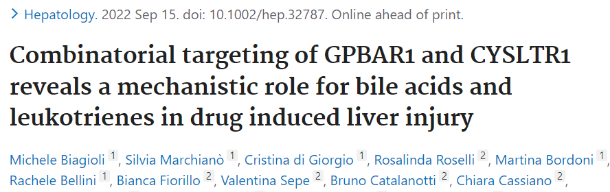 GPBAR1和CYSLTR1的组合靶向研究揭示了胆汁酸和白三烯在药物性肝损伤中的机制作用