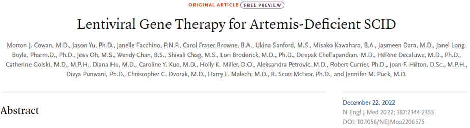 NEJM：重大突破！新型基因疗法有望治疗Artemis-SCID患儿