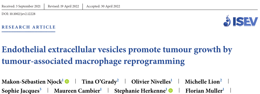 J Extracell Vesicles: 内皮细胞外囊泡通过肿瘤相关巨噬细胞重编程促进肿瘤生长