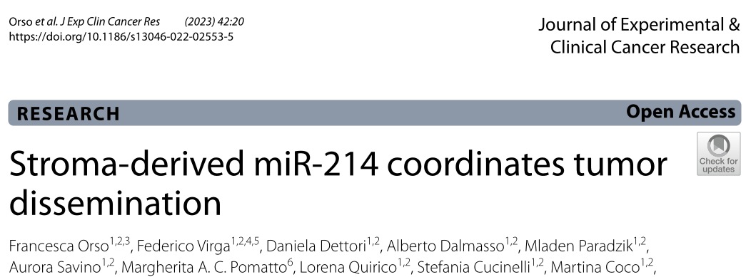J Exp Clin Cancer Res: 肿瘤扩散原因找到了！与间质来源的miR-214相关