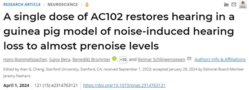 PNAS：新型化合物 AC102有望治疗噪声性听力损失