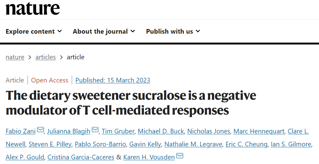 零糖也不健康？Nature最新研究：常用人工甜味剂或抑制免疫系统