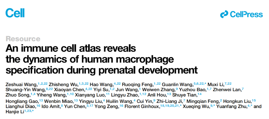 Cell：李汉杰团队绘制人类免疫系统发育时空图谱，发现两种新型巨噬细胞并揭示其功能