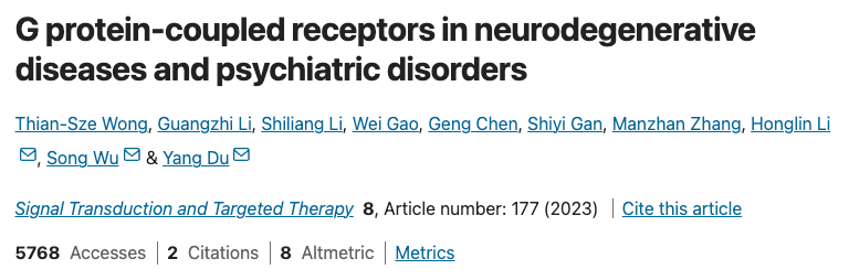 STTT：吴松/杜洋等人系统阐述GPCR在神经退行性疾病和精神疾病中的研究进展