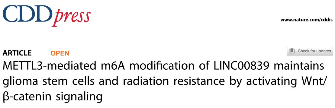 南京医科大学附属苏州医院的研究者们指出M6A修饰的LINC00839具有抗肿瘤进展和抗辐射作用