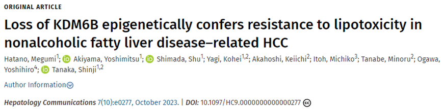 Hepatol Commun：KDM6B的表观遗传缺失赋予了NAFLD相关肝细胞癌对脂毒性的抵抗力